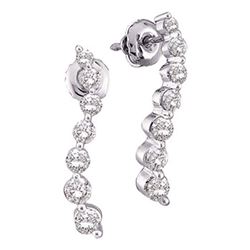 14k White Gold Round Diamond Journey Love Anniversary Screwback Stud Earrings 1/4 Cttw