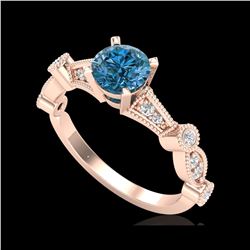 1.03 ctw Fancy Intense Blue Diamond Art Deco Ring 18K Rose Gold