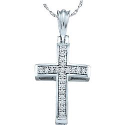 10kt White Gold Round Diamond Cross Religious Pendant 1/12 Cttw