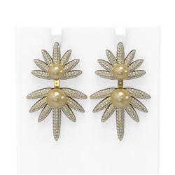 8 ctw Diamond and Pearl Earrings 18K Yellow Gold