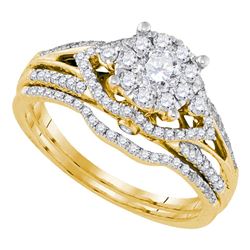 14kt Yellow Gold Round Diamond Cluster Bridal Wedding Engagement Ring Band Set 3/4 Cttw