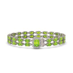 25.81 ctw Peridot & Diamond Bracelet 14K White Gold