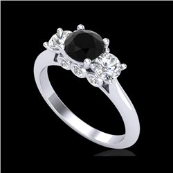 1.5 ctw Fancy Black Diamond Art Deco 3 Stone Ring 18K White Gold