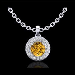 1 ctw Intense Fancy Yellow Diamond Art Deco Necklace 18K White Gold