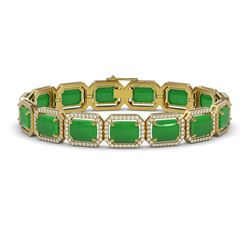 33.46 ctw Jade & Diamond Micro Pave Halo Bracelet 10K Yellow Gold