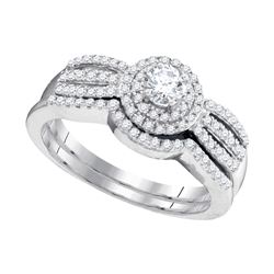 10kt White Gold Round Diamond Strand Bridal Wedding Engagement Ring Band Set 1/2 Cttw