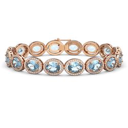 29.53 ctw Sky Topaz & Diamond Micro Pave Halo Bracelet 10K Rose Gold