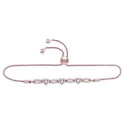 10kt Rose Gold Round Diamond Triple Heart Bolo Bracelet 1/2 Cttw