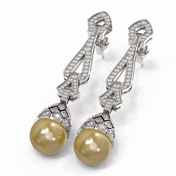 3 ctw Diamond and Pearl Earrings 18K White Gold