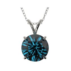 2 ctw Certified Intense Blue Diamond Solitaire Necklace 10K White Gold