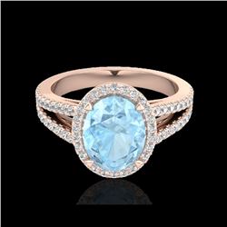 3 ctw Aquamarine & Micro VS/SI Diamond Halo Ring 14K Rose Gold