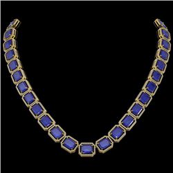 84.94 ctw Sapphire & Diamond Micro Pave Halo Necklace 10K Yellow Gold