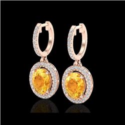 3.50 ctw Citrine & Micro Pave VS/SI Diamond Earrings 14K Rose Gold