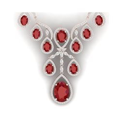 37.66 ctw Ruby & VS Diamond Necklace 18K Rose Gold