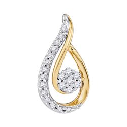 10kt Yellow Gold Round Diamond Teardrop Cluster Pendant 1/4 Cttw