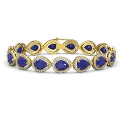 30.06 ctw Sapphire & Diamond Micro Pave Halo Bracelet 10K Yellow Gold
