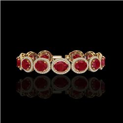 30 ctw Ruby & Micro Pave VS/SI Diamond Certified Bracelet 10K Yellow Gold