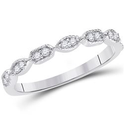 14kt White Gold Round Diamond Geometric Stackable Band Ring 1/10 Cttw