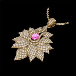 3 ctw Pink Sapphire & Micro Pave VS/SI Diamond Necklace 18K Yellow Gold