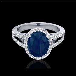 3 ctw Sapphire & Micro Pave VS/SI Diamond Halo Ring 18K White Gold