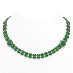 70.15 ctw Jade & Diamond Necklace 14K White Gold