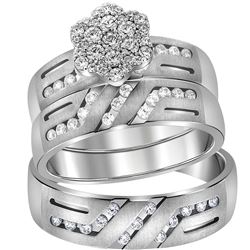 14kt White Gold His & Hers Round Diamond Cluster Matching Bridal Wedding Ring Band Set 3/4 Cttw