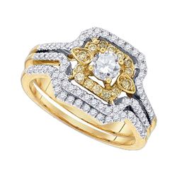 14kt Yellow Gold Yellow Diamond Round Bridal Wedding Engagement Ring Band Set 3/4 Cttw