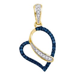 10kt Yellow Gold Round Blue Color Enhanced Diamond Heart Pendant 1/8 Cttw