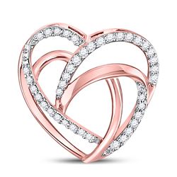 10kt Rose Gold Round Diamond Openwork Heart Pendant 1/12 Cttw