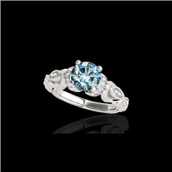 1.2 ctw SI Certified Fancy Blue Diamond Antique Ring 10K White Gold