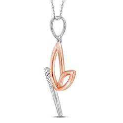 10kt Two-tone Rose Gold Round Diamond Butterfly Dragonfly Pendant .02 Cttw
