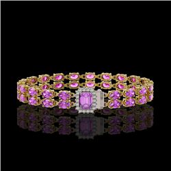 13.83 ctw Amethyst & Diamond Bracelet 14K Yellow Gold