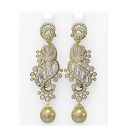 6.52 ctw Diamond and Pearl Earrings 18K Yellow Gold
