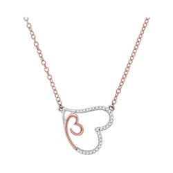10kt Rose Gold Round Diamond Double Heart Pendant Necklace 1/10 Cttw