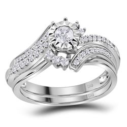 14kt White Gold Round Diamond Bridal Wedding Engagement Ring Band Set 3/8 Cttw
