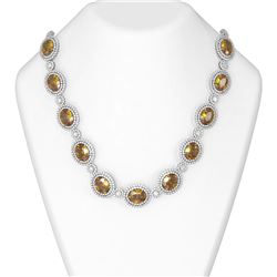 129.15 ctw Canary Citrine & Diamond Necklace 18K White Gold