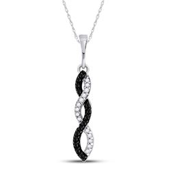10kt White Gold Round Black Color Enhanced Diamond Infinity Dangle Screwback Earrings 1/6 Cttw