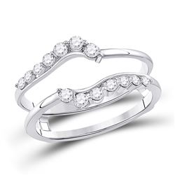 14kt White Gold Round Diamond Journey Wrap Ring Guard Enhancer 1/3 Cttw