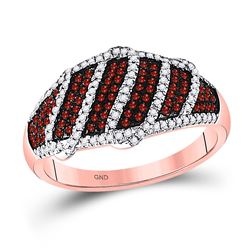 10kt Rose Gold Round Red Color Enhanced Diamond Striped Band Ring 3/8 Cttw