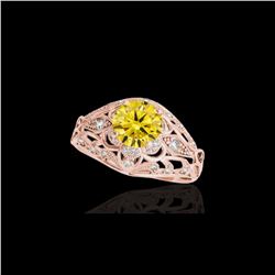 1.36 ctw Certified SI Intense Yellow Diamond Antique Ring 10K Rose Gold