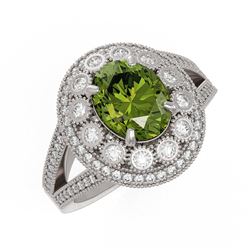 4.25 ctw Certified Tourmaline & Diamond Victorian Ring 14K White Gold