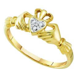 14kt Yellow Gold Round Diamond Claddagh Heart Ring .02 Cttw