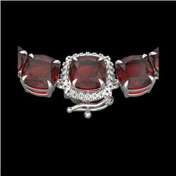 87 ctw Garnet & Diamond Micro Pave Necklace 14K White Gold