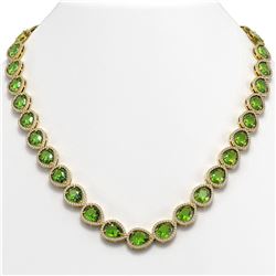 33.6 ctw Peridot & Diamond Micro Pave Halo Necklace 10K Yellow Gold