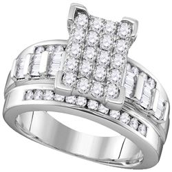 10kt White Gold Round Diamond Rectangle Cluster Bridal Wedding Engagement Ring 7/8 Cttw