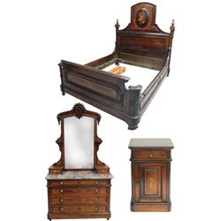 3 Piece Rosewood Marble Top Bedroom Set