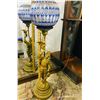 Image 1 : Victorian Newel Post Lamp with Cobalt Blue Cut to Clear Glass Globe