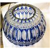 Image 8 : Victorian Newel Post Lamp with Cobalt Blue Cut to Clear Glass Globe