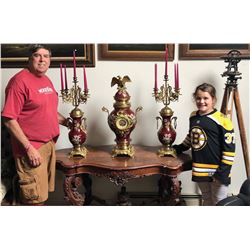 3 Piece Victorian Bronze Mantel Clock