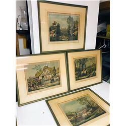 4 Framed Vintage Fox Hunting Lithographs